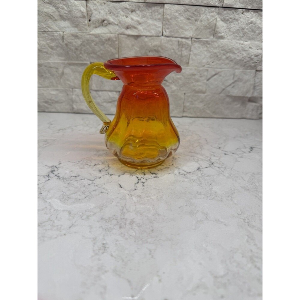 Vintage Amberina Glass Mini Pitcher Yellow To Red Gradient 3.75" Tall